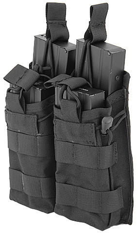 Lancer Tactical Nylon Bungee Open Top Double Mag Airsoft Pouch, Black