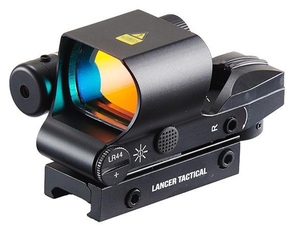 Lancer Tactical Picatinny 4 Reticle Red Dot Reflex Sight w/ Green Laser, Black