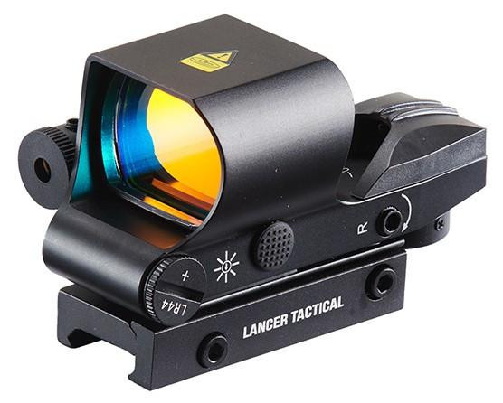 Lancer Tactical Picatinny 4 Reticle Red Dot Reflex Sight w/ Red Laser, Black