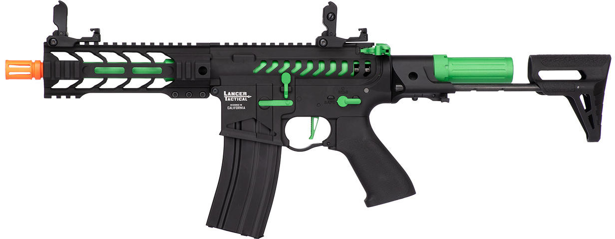 Lancer Tactical ProLine BATTLE HAWK 7" PDW Skeleton AEG Airsoft Rifle, Black/Green