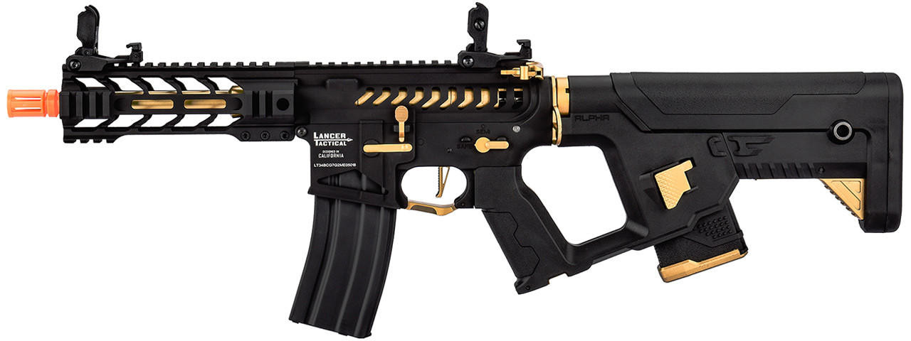 Lancer Tactical Proline Enforcer Battle Hawk 7" Skeleton M4 Airsoft Rifle w/ Alpha Stock, Black/Gold