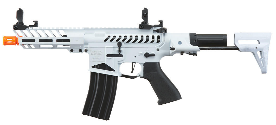 Lancer Tactical ProLine NEEDLETAIL PDW Skeleton Low FPS Airsoft AEG Rifle, White/Black