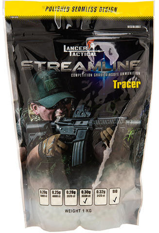 Lancer Tactical Streamline Biodegradable Tracer BBs, 0.30g, 3330 Rds, Green