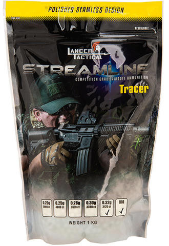 Lancer Tactical Streamline Biodegradable Tracer BBs, 0.32g, 3125 Rds, Green