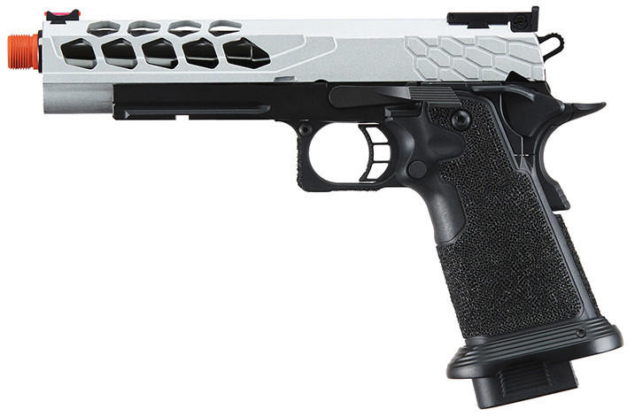 Lancer Tactical Stryk Hi-Capa 5.1 Gas Blowback Airsoft Pistol, Black/Silver