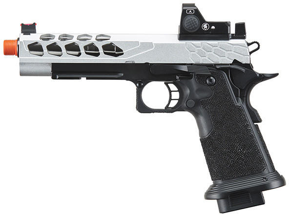 Lancer Tactical Stryk Hi-Capa 5.1 Gas Blowback Airsoft Pistol w/ Red Dot Sight, Black/Silver