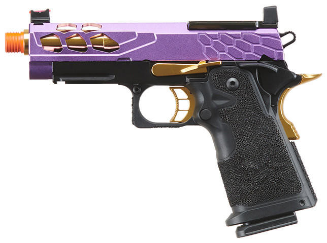 Lancer Tactical Stryk Hi-Capa 4.3 Gas Blowback Airsoft Pistol w/ Red Dot Mount, Black, Purple, & Gol