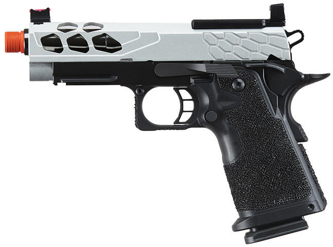 Lancer Tactical Stryk Hi-Capa 4.3 Gas Blowback Airsoft Pistol w/ Red Dot Mount, Black/Silver