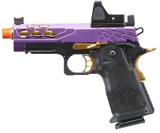 Lancer Tactical Stryk Hi-Capa 4.3 Gas Blowback Airsoft Pistol w/ Reflex Red Dot Sight, Black/Purple/