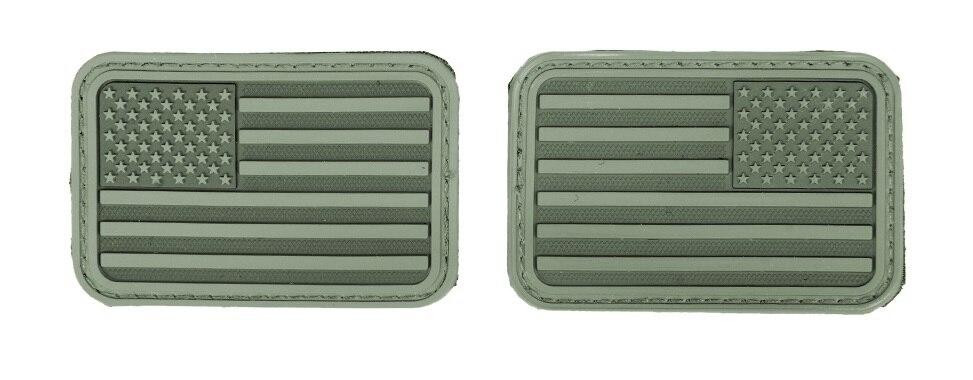 Lancer Tactical USA Flag Forward and Reverse Velcro Patches, OD Green, Set of 2