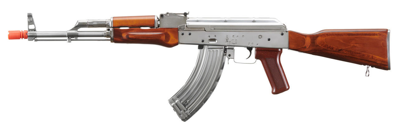 LCT AKM Stamped Steel Airsoft AEG Rifle w/ Full Stock, Silver/Wood