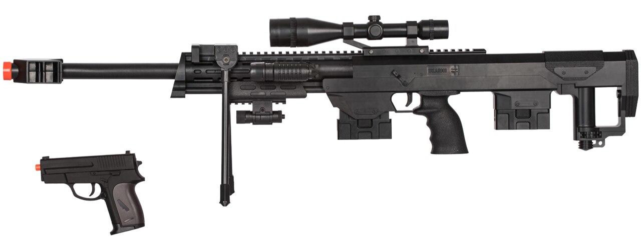 P1050 Spring Airsoft Sniper Rifle w/Flashlight Laser & Pistol Combo