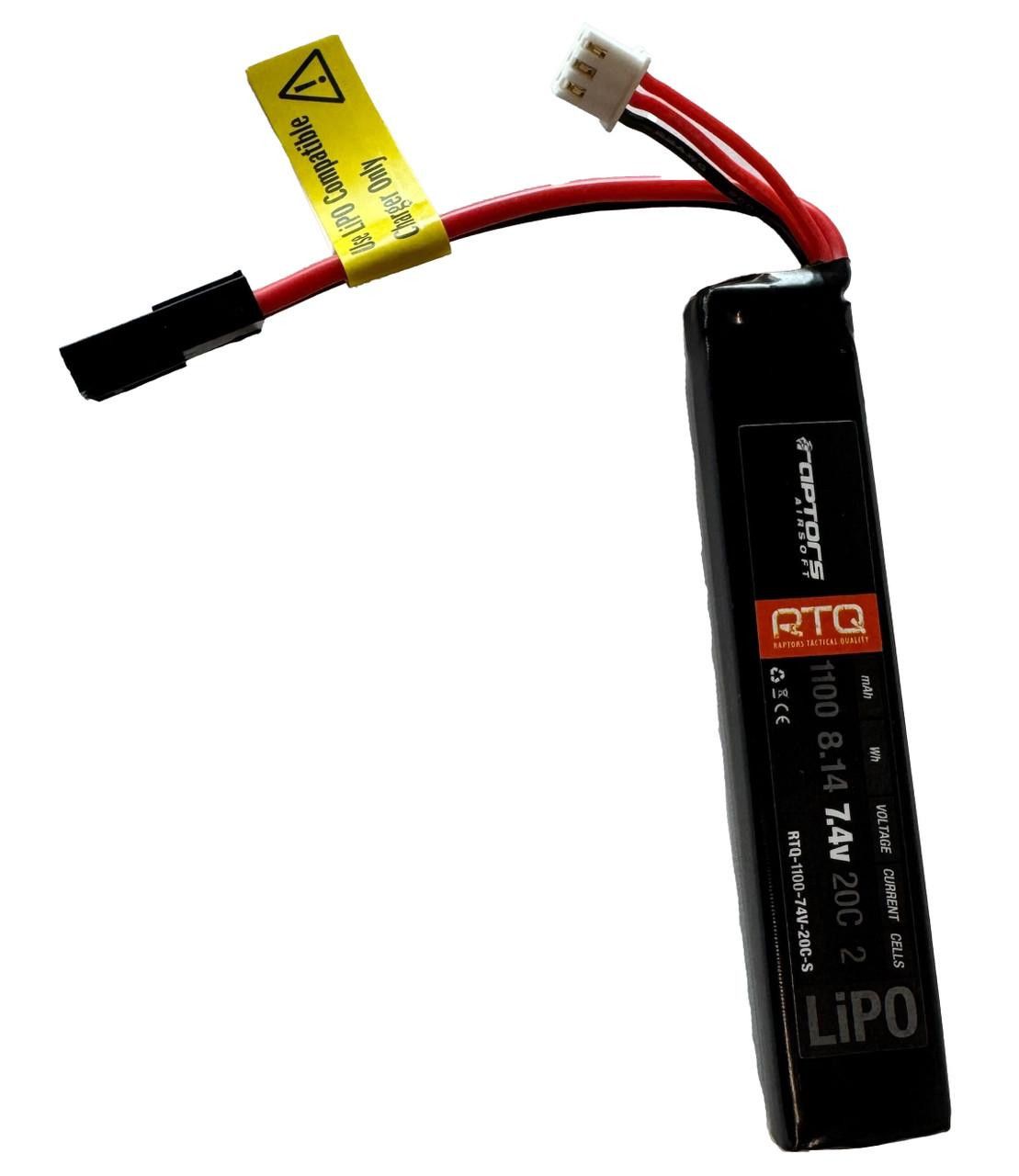 Raptors Airsoft 7.4V 1100 mAh 20C Mini LiPO Battery, Tamiya