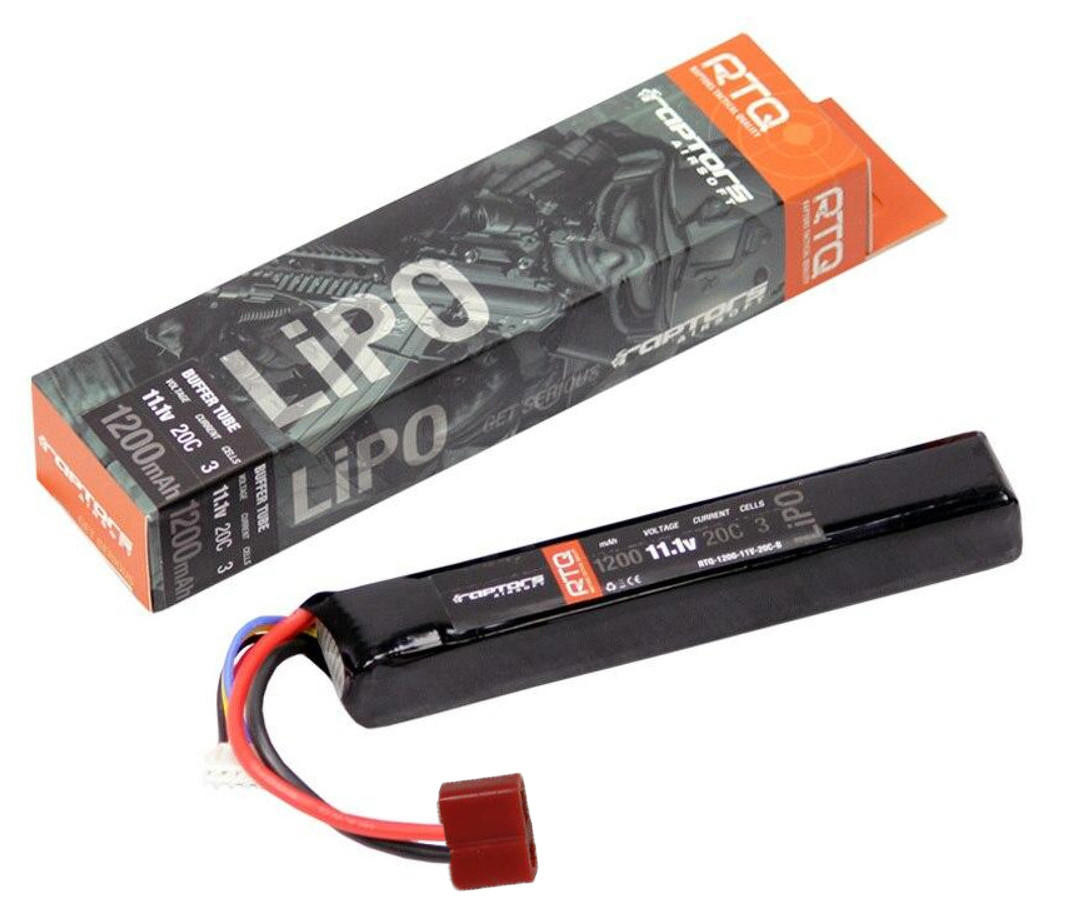 Raptors Airsoft RTQ Lipo 1200Mah 11.1v 20c Mini Airsoft Gun Battery AEG, Deans / T-Plug