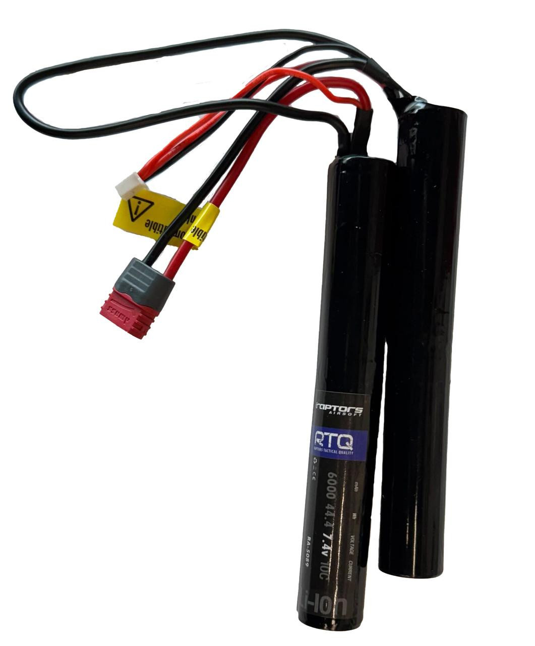 Raptors Airsoft RTX 6000mAh 7.4v Extreme Li-Ion 10C Nunchuck Battery, Deans