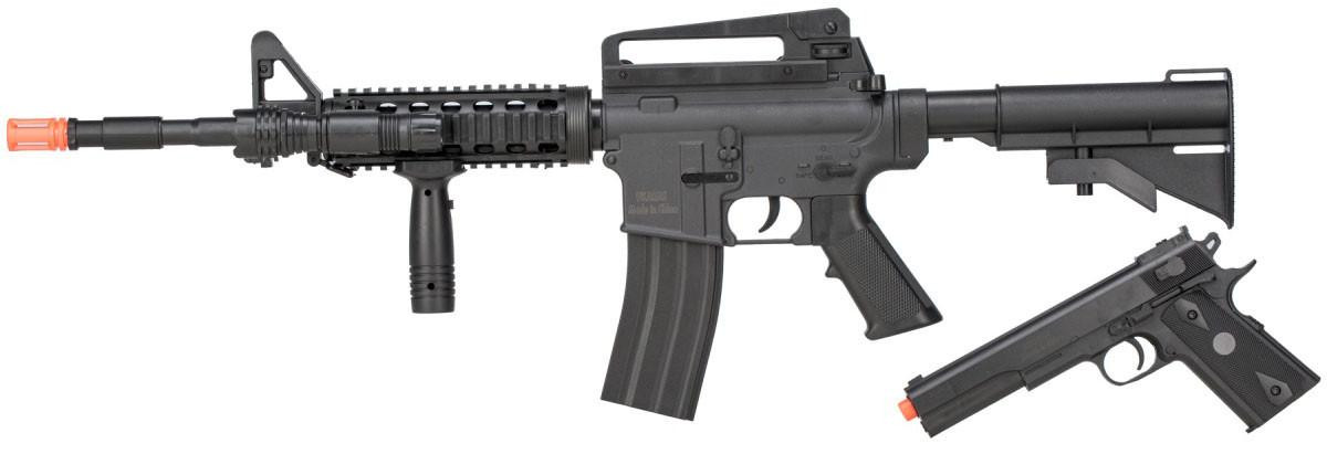 UK Arms 9902 M4 Airsoft Rifle and M1911 Combo, Black