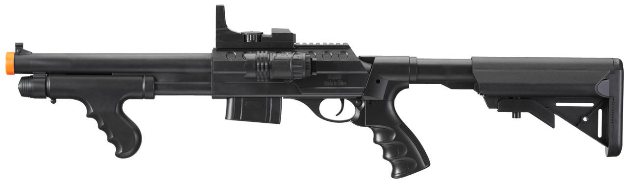 UK Arms Spring Powered Pump Action M0681D Airsoft Shotgun, Black
