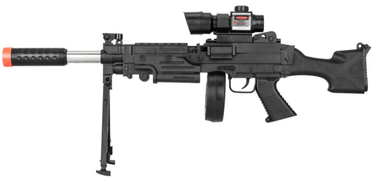 UK Arms Spring Airsoft LMG w/ Scope Laser & Drum Magazine, Black