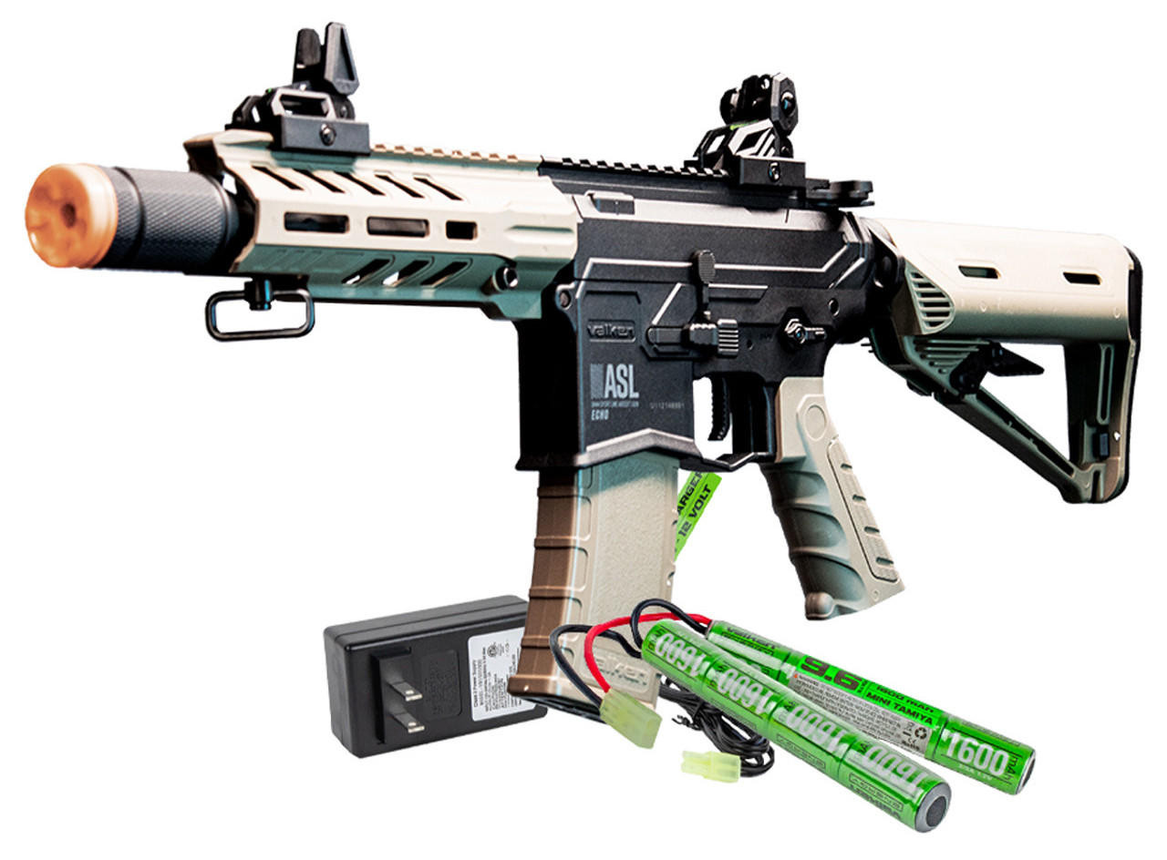 Valken ASL ECHO AEG Airsoft Gun w/ Battery & Charger Combo, Black/Tan