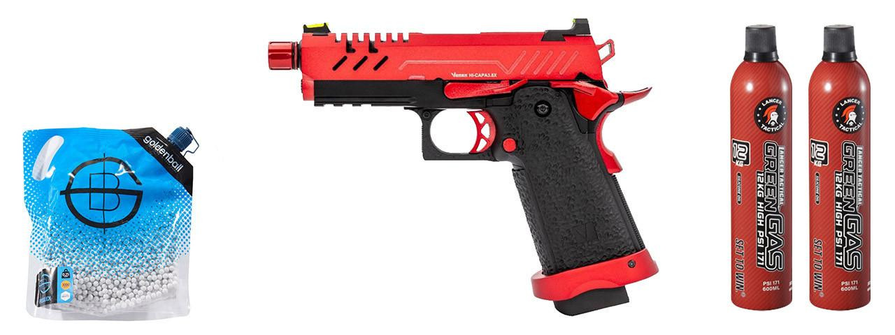 Vorsk Airsoft 3.8 Hi Capa Pro GBB Airsoft Pistol w/ Green Gas Combo, Red