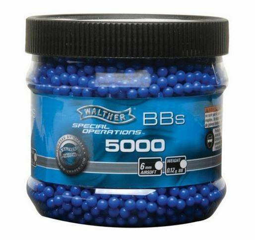 Walther 0.12g 6mm Airsoft BBs, Blue, 5000ct Bottle