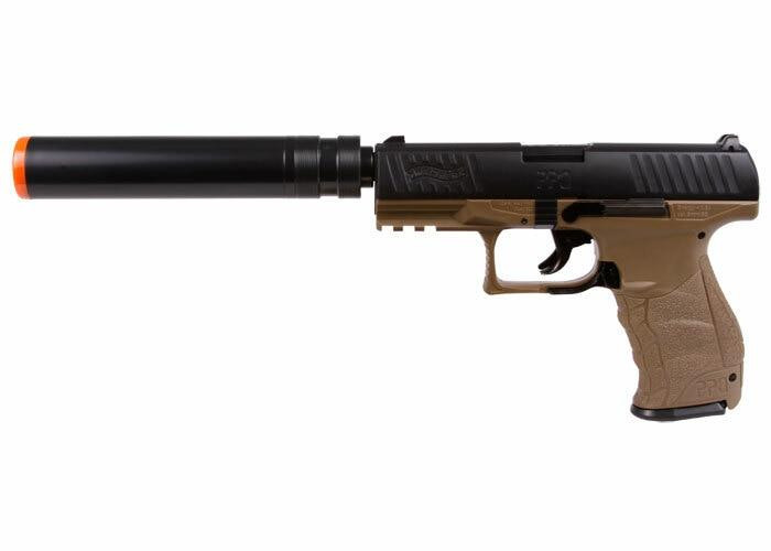 Walther PPQ Combat Airsoft Spring Pistol Kit with Fake Silencer and Extra Magazines and BBs, Dark Ea