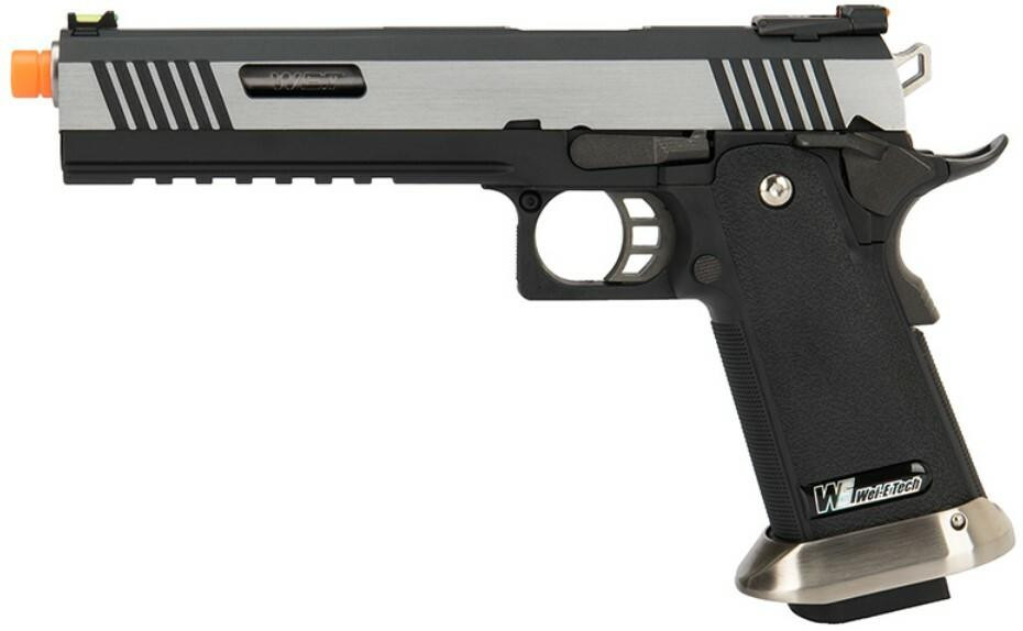 WE Tech 1911 Hi-Capa T-Rex Competition Gas Blowback Airsoft Pistol w/ Sight Mount, Two Tone/Silver
