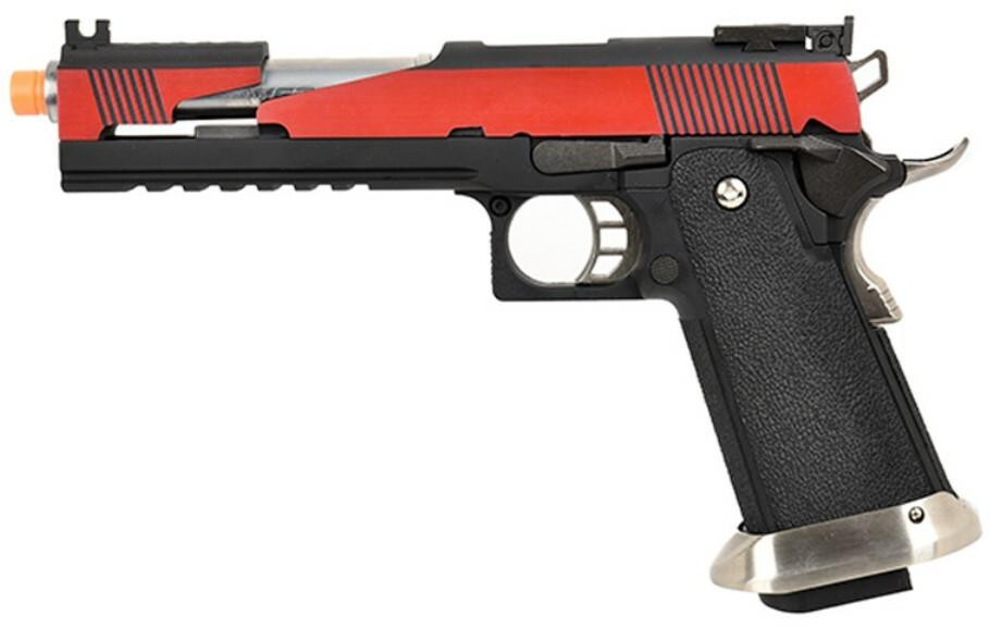WE Tech 1911 Hi-Capa T-Rex Competition Gas Blowback Airsoft Pistol w/ Top Ports, Red/Black