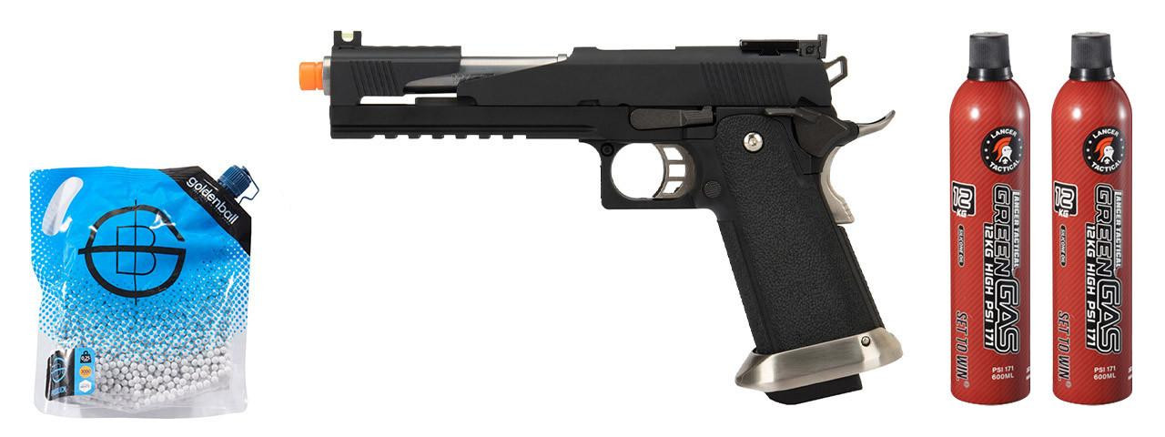 WE Tech 1911 Hi-Capa T-Rex Competition Gas Blowback Airsoft Pistol w/ Green Gas Combo, Black/Silver