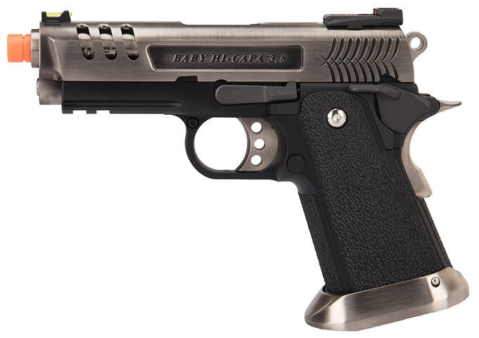 WE Tech 3.8 Hi-Capa Deinonychus Gas Blowback Airsoft Pistol, Silver/Black