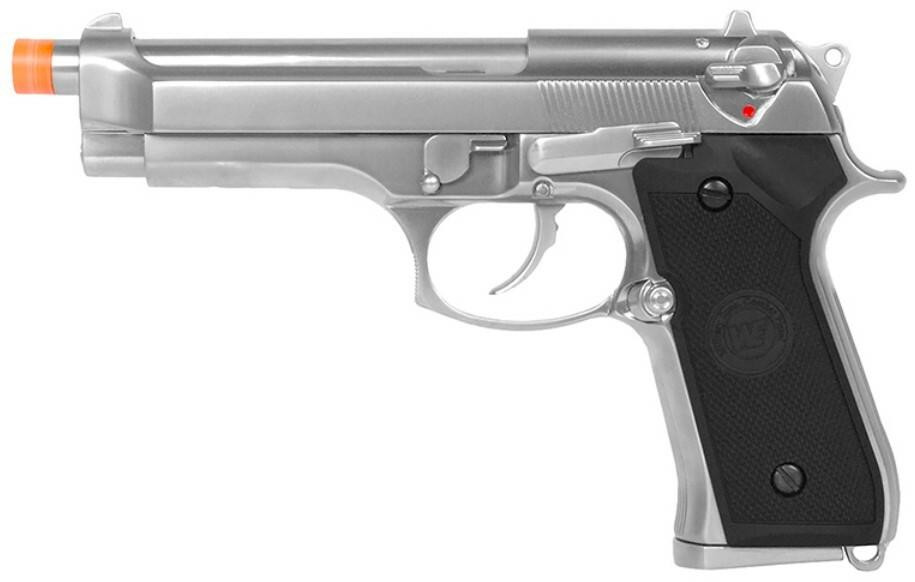 WE Tech Airsoft Full Metal M9 Tactical Gas Blowback Pistol, Silver