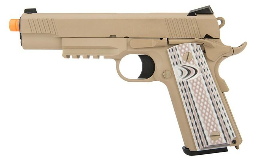 WE Tech Full Metal 1911 M45A1 Gas Blowback Airsoft Pistol, Tan