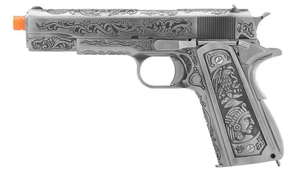 WE Tech Full Metal Gas Blowback Floral Pattern 1911 Airsoft Pistol, Silver