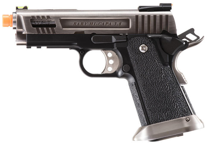 WE-Tech Hi-Capa 3.8 Full Auto Velociraptor Gas Blowback Airsoft Pistol, Black/Silver