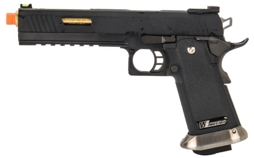 WE-Tech Hi-Capa 6" IREX Competition Full Auto Gas Blowback Airsoft Pistol, Black/Gold Barrel