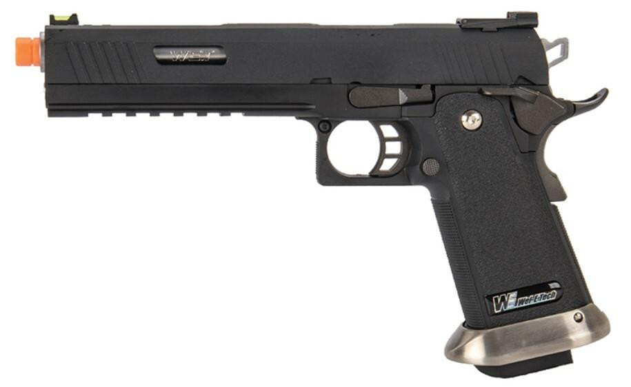 WE-Tech Hi-Capa 6" IREX Competition Full Auto Gas Blowback Airsoft Pistol, Black/Silver Barrel