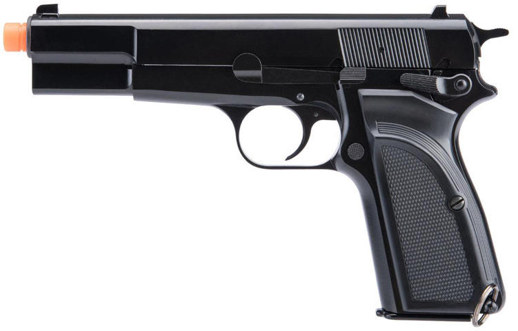WE Tech Hi-Power Browning MK3 Gas Blowback Airsoft Pistol, Black
