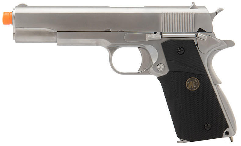 WE Tech M1911 Full Metal MEU Grip Gas Blowback Airsoft Pistol, Silver/Black