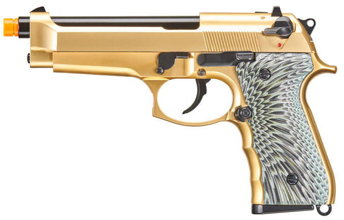 WE-Tech New System M92 Eagle Full Auto Gas Blowback Airsoft Pistol, Gold
