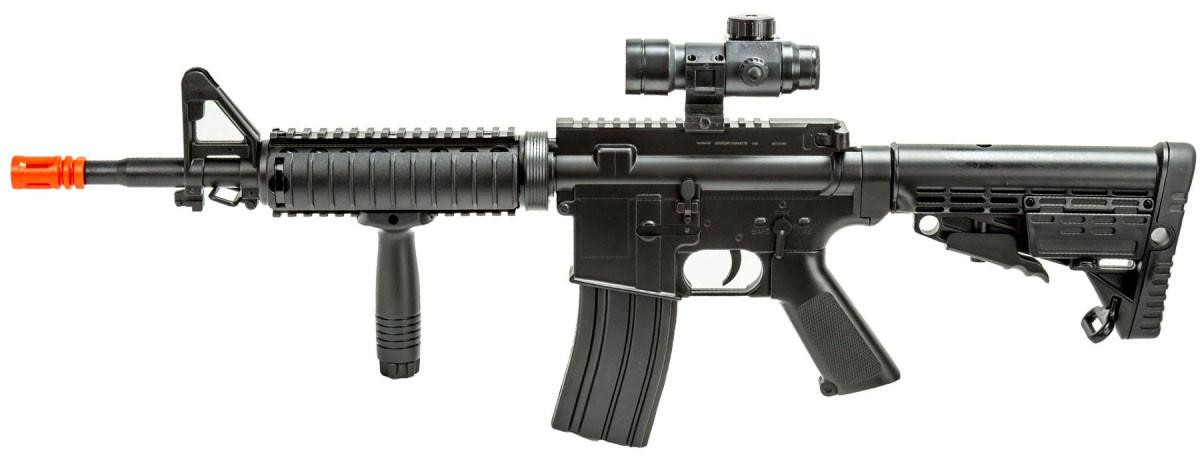 Well Fire Spring Powered Tactical M16A1 Airsoft Rifle w/ Foregrip and Scope, Black