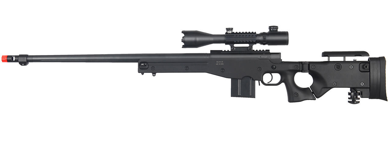 Well L96 Style Bolt Action Airsoft Rifle with Fluted Barrel & Illuminated Scope, Black