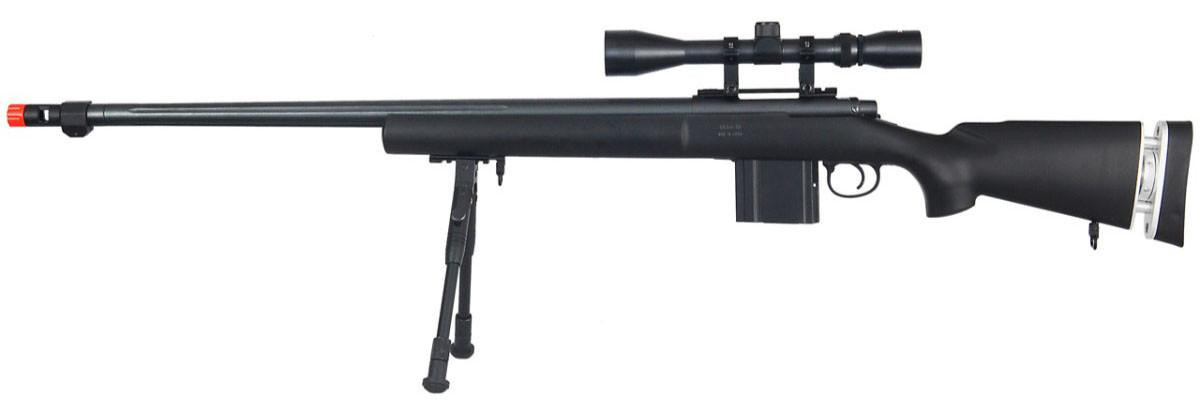 Well MK96 Bolt Action Airsoft Sniper Rifle w/ Barrel, Scope & Bipod, Black