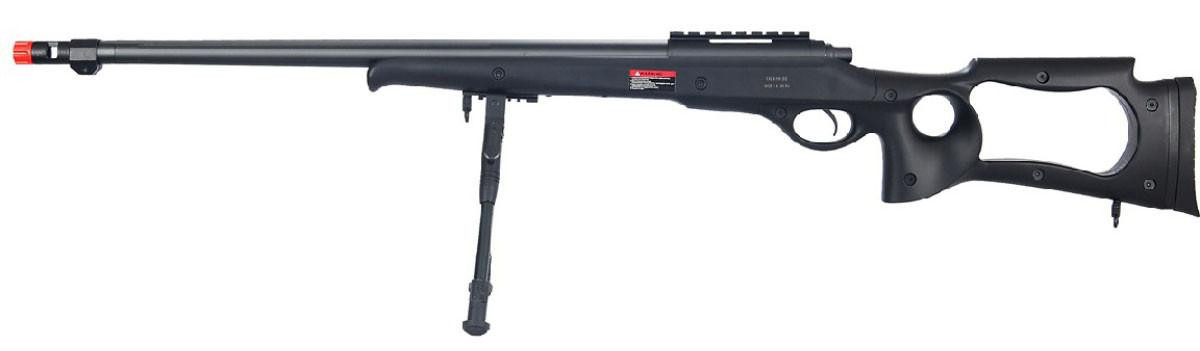 Wellfire Bolt Action Airsoft Sniper Rifle w/ Fluted Barrel & Bipod, Black