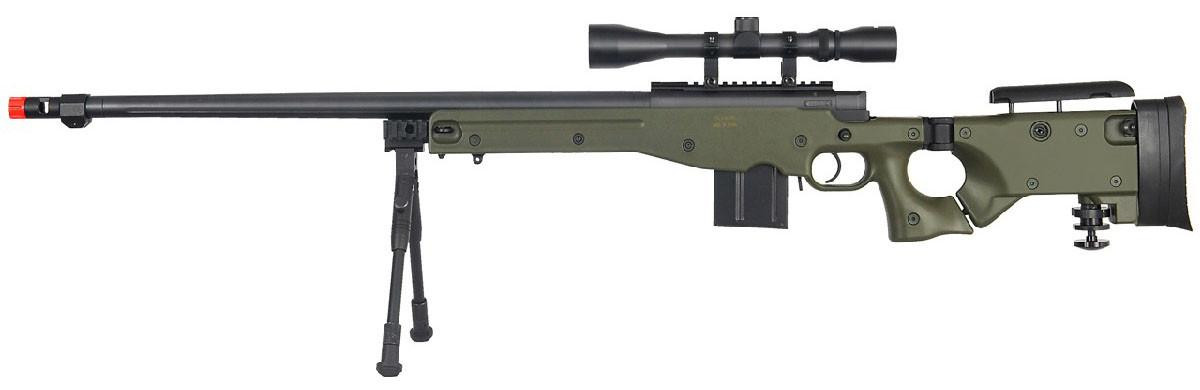 WellFire L96 Bolt Action Airsoft Sniper Rifle w/ Scope & Bipod, OD Green