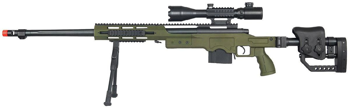 WellFire M28 Bolt Action Extended Airsoft Sniper Rifle w/ Scope & Bipod, OD Green