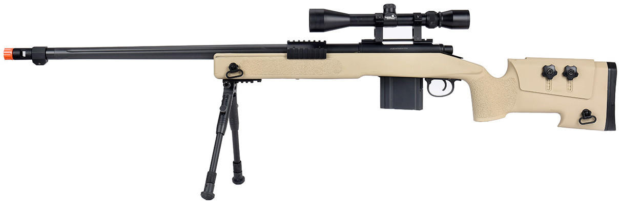 WellFire M40A3 Bolt Action Sniper Rifle w/ Scope & Bipod, Tan