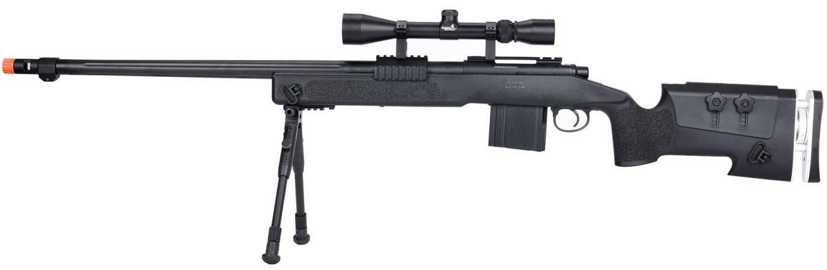 WellFire M40A3 Bolt Action Airsoft Sniper Rifle w/ Scope & Bipod, Black