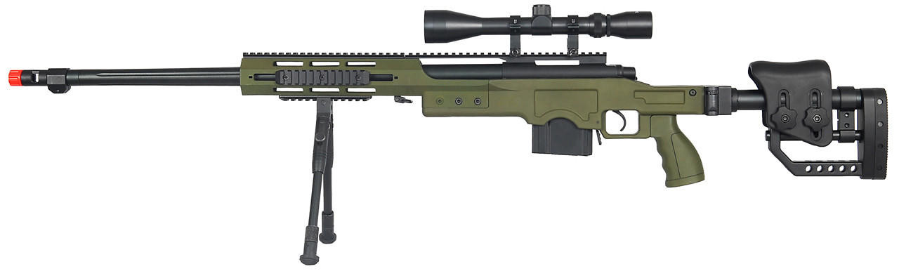 Wellfire MB4411D Bolt Action Airsoft Sniper Rifle w/ Scope & Bipod, OD Green