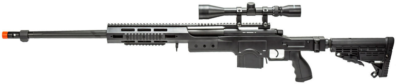 WellFire MB4412 Bolt Action Airsoft Sniper Rifle w/ Scope, Black