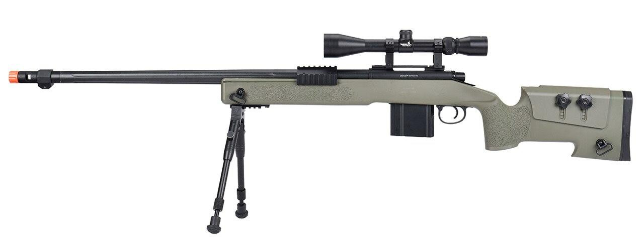 WellFire MB4416 M40A3 Bolt Action Airsoft Sniper Rifle w/ Scope & Bipod, OD Green